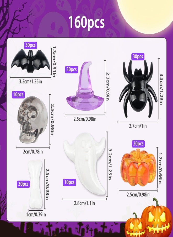 Jangostor 160 PCS Halloween Acrylic Spider Mini Pumpkins Bat Ghost Skull Hat Acrylic Sensory, Halloween Vase Filler Gems for DIY Crafts, Home, Halloween Table Decoration - Image 2